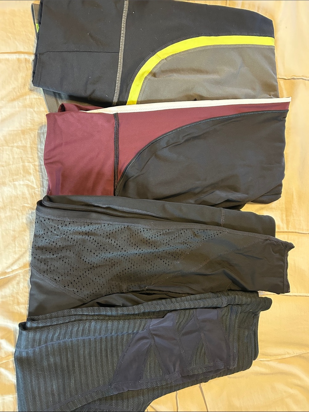 Women’s Athleta Active Leggings with Maroon and Yellow Accents